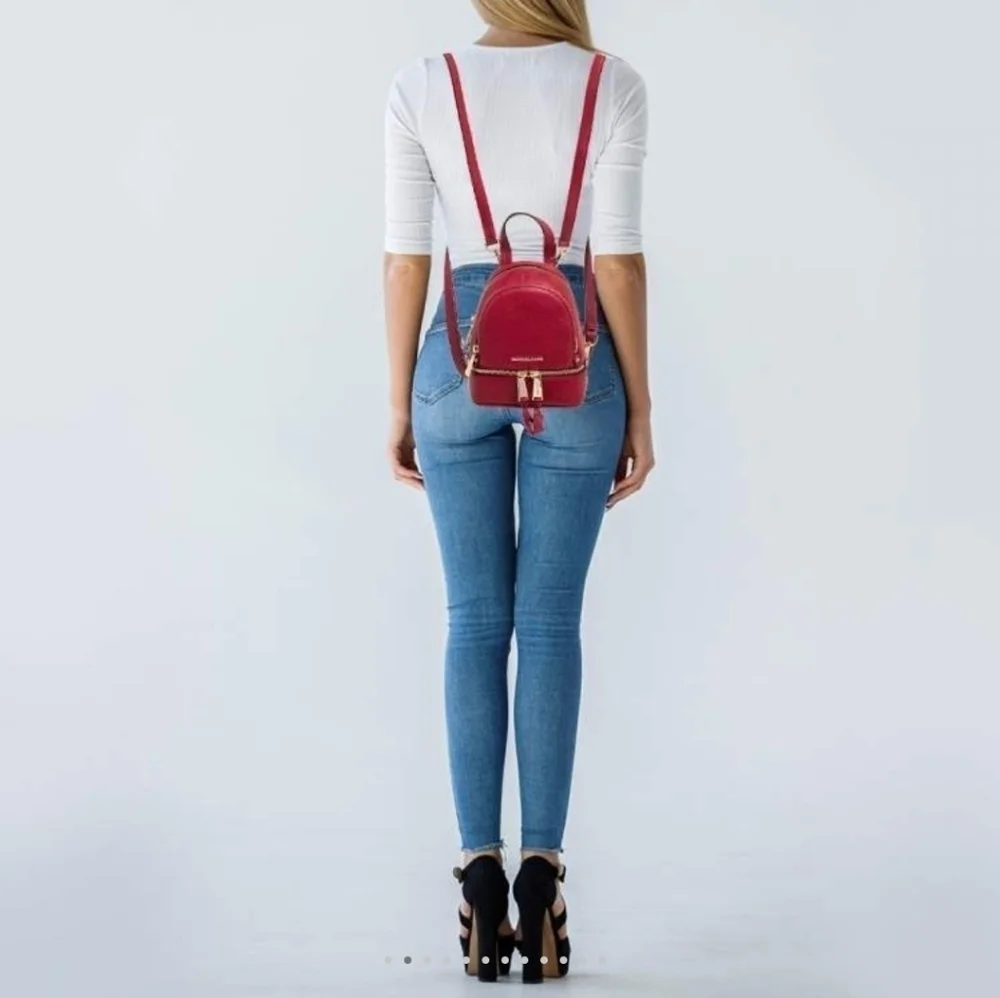 Michael Kors Red Grained Leather Mini Rhea Backpack
